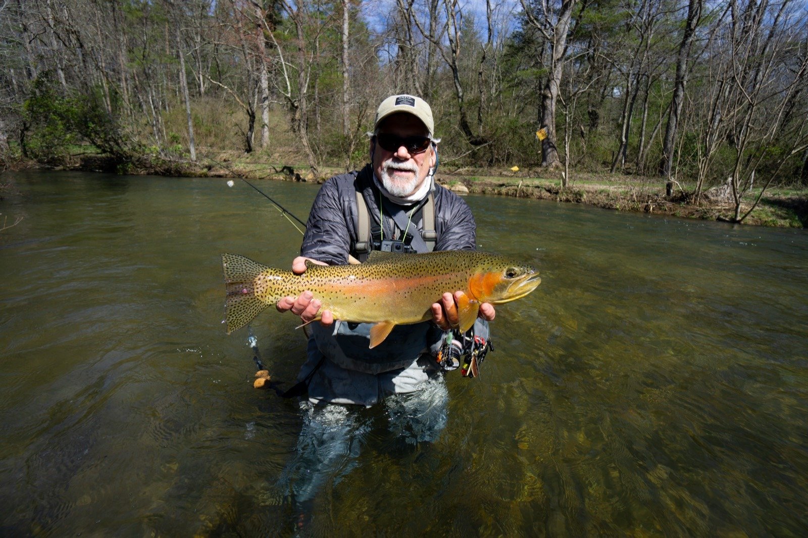 A client out fishing with a working guide, photographed by Bowman Fly Fishing in GA