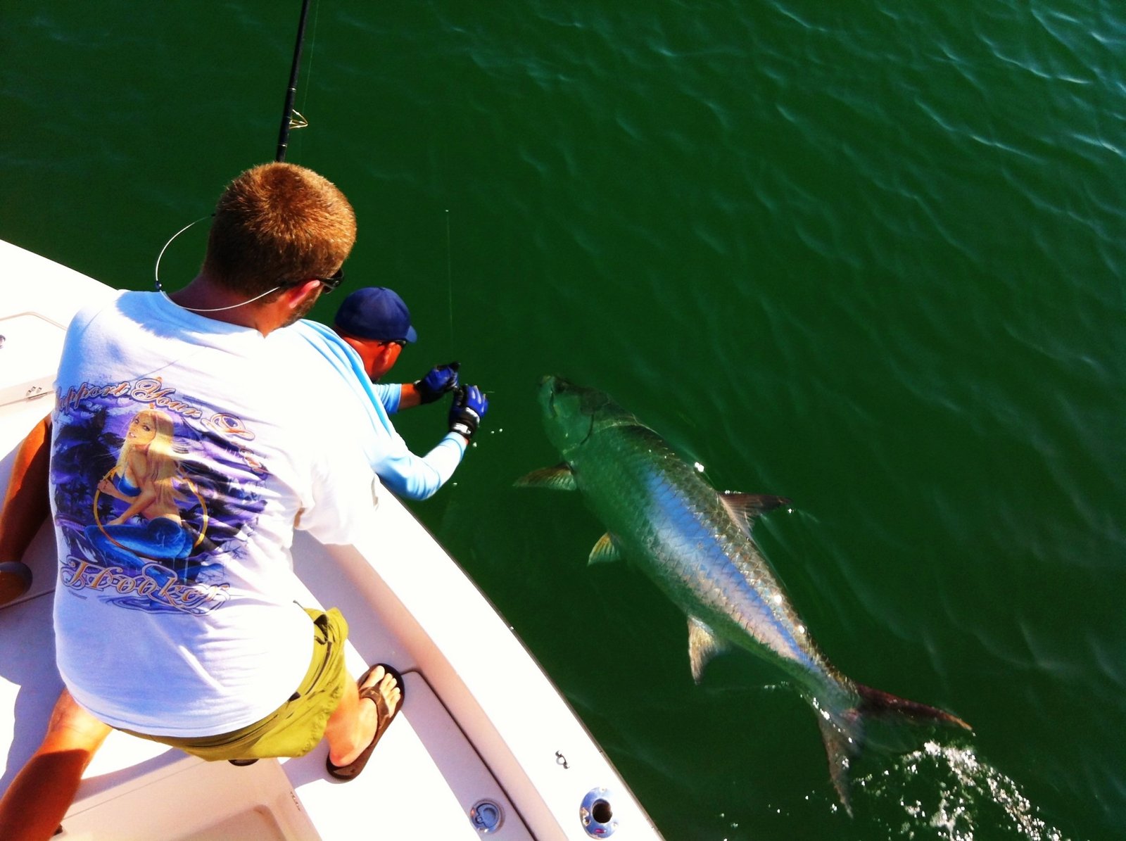 A guide working with a client on the water, photographed by Flatsmonster Inshore Fishing in FL