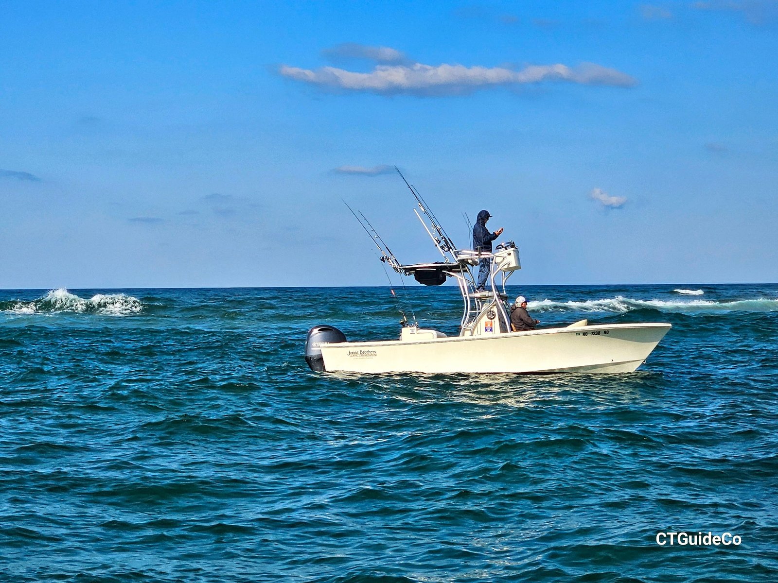 A guide working with a client on the water, photographed by Flying Fish Charters in NC