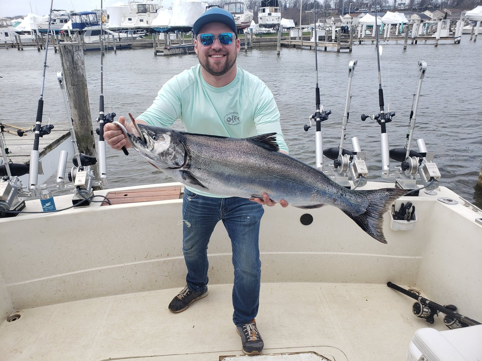 A guide at work during a trip, photographed by Line Dancer Sportfishing in MI