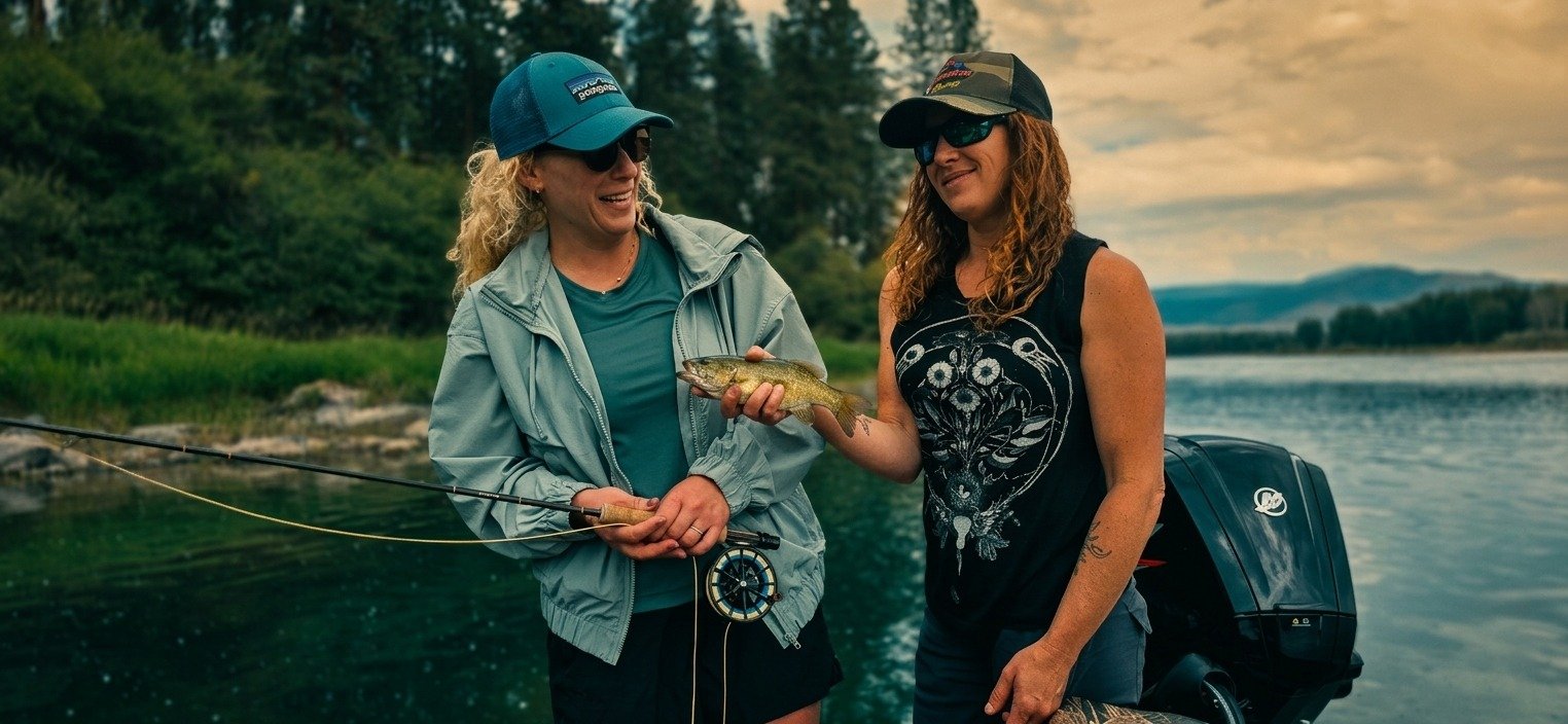 A guide working with a client on the water, photographed by Treasure State Angling in MT