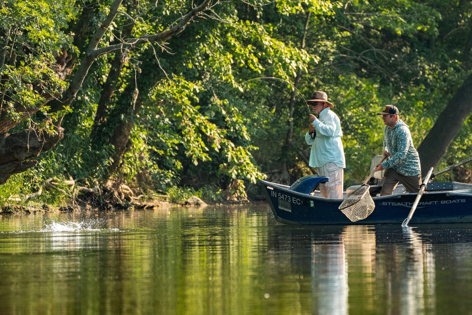 A client fishing on a guided trip, photographed by Two Forks Guide Service in IN