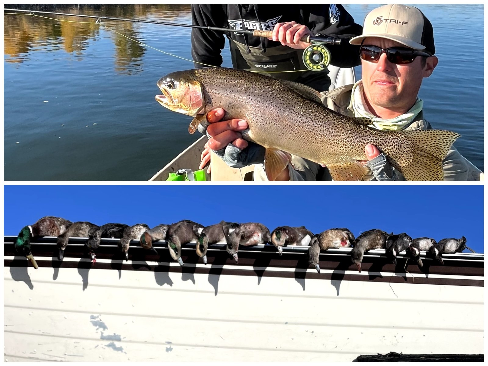 A guide working with a client on the water, photographed by Wyoming Fishing Company in WY